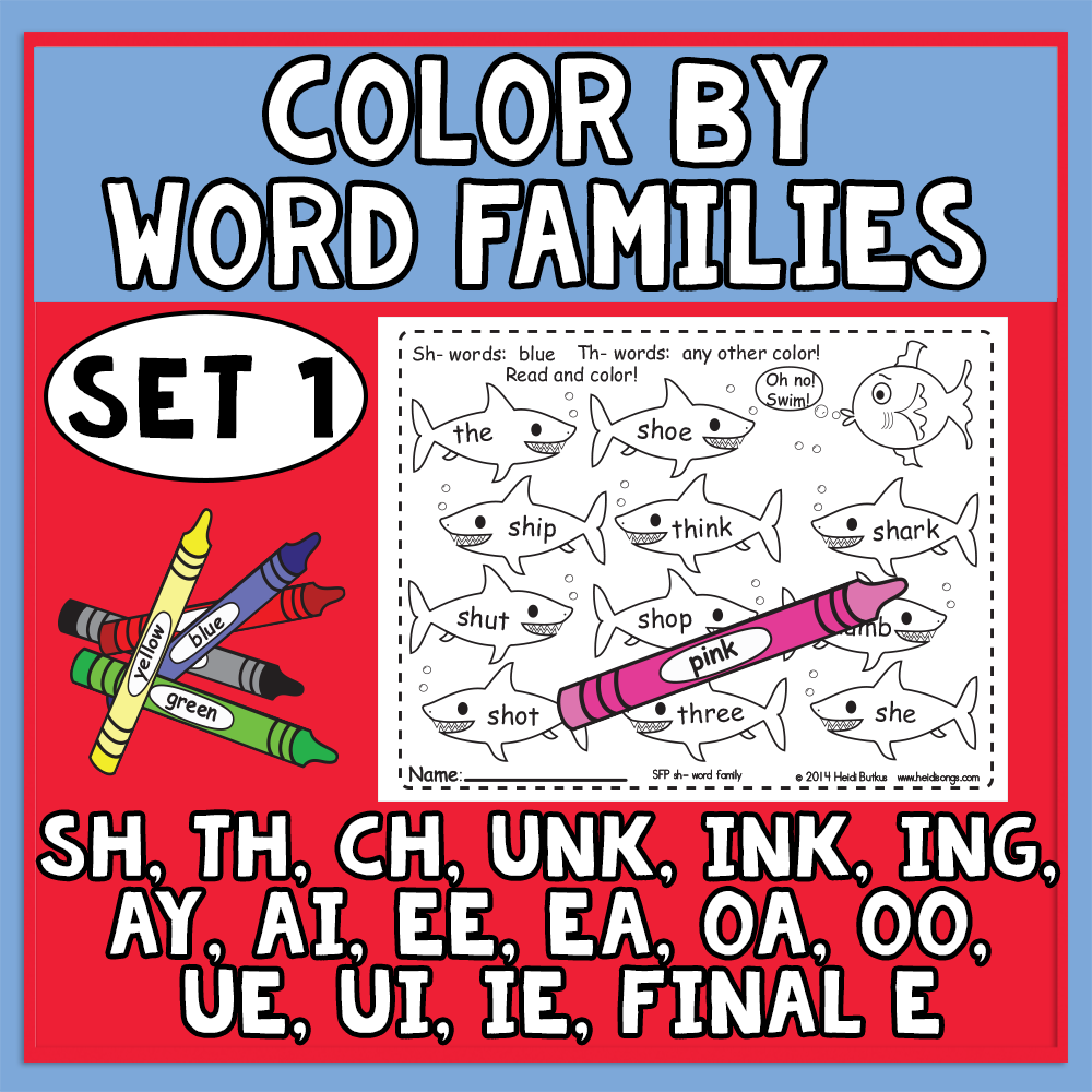 Color by Word Family Worksheets - Phonics Set 1