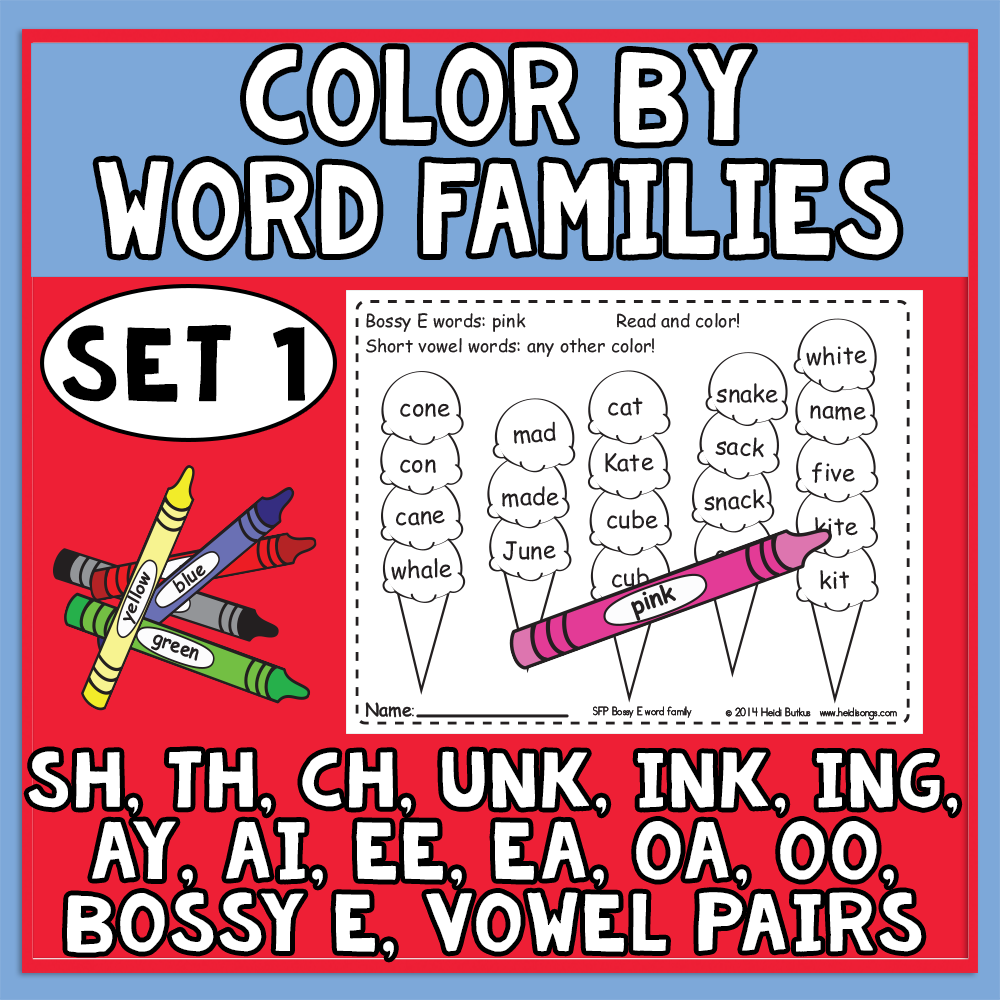 Color by Word Family Worksheets - Phonics Set 1