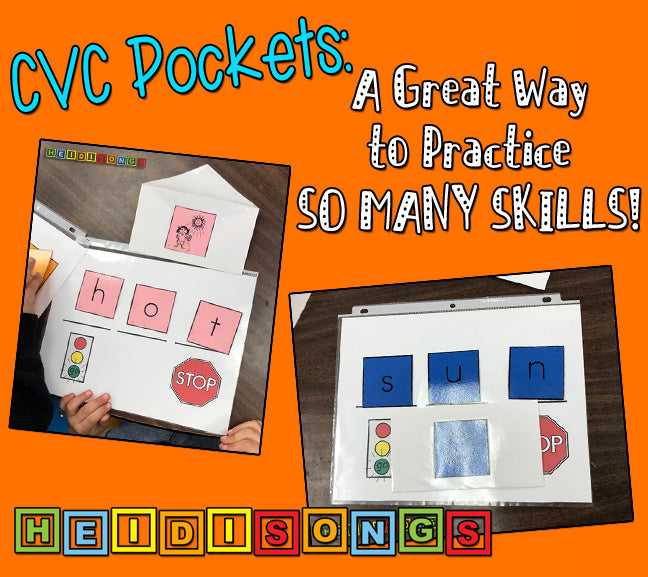 CVC Pockets: A Great Way to Practice SO MANY SKILLS!, banner showing two photos of CVC activities with tiles hot and sun