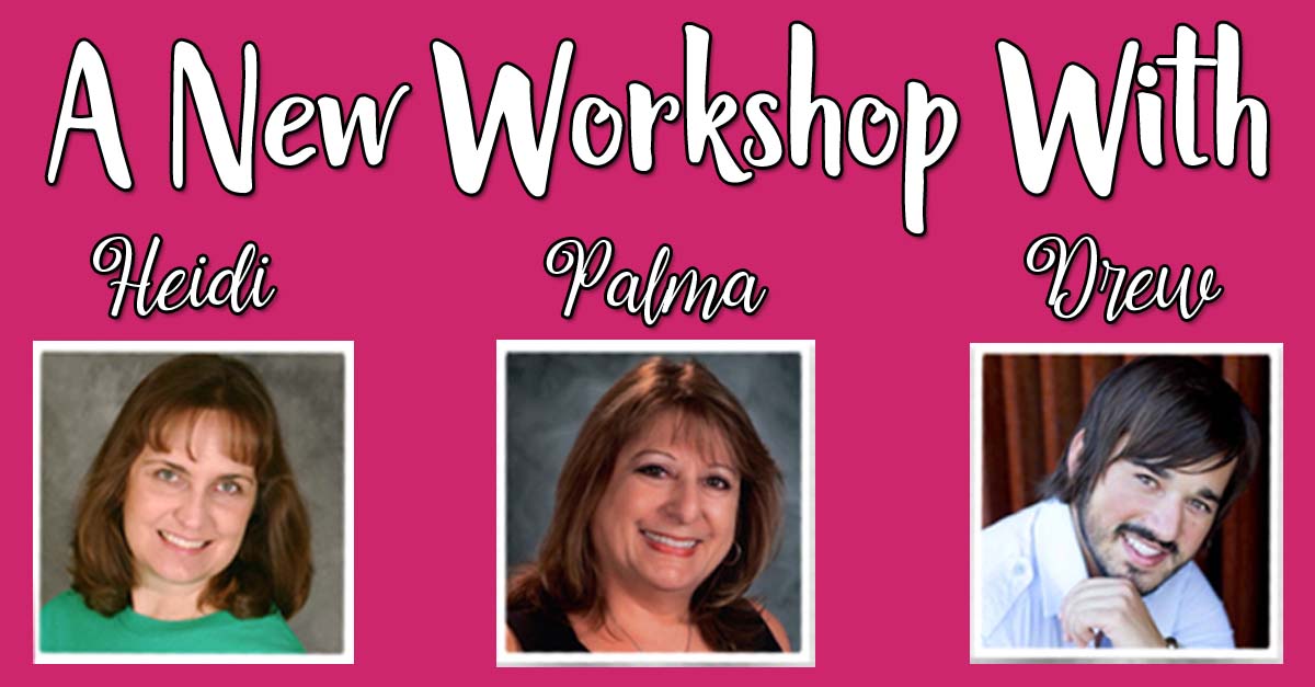 Promotional banner showing the headline 'A New Workshop With' above three framed headshots labeled with presenter first names on a pink background