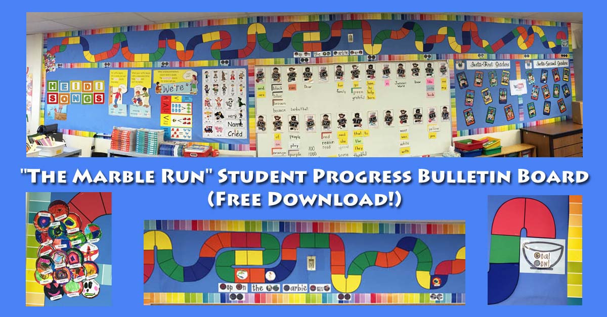 The Marble Run Student Progress Bulletin Board (Free Download!), classroom collage with marble-run track