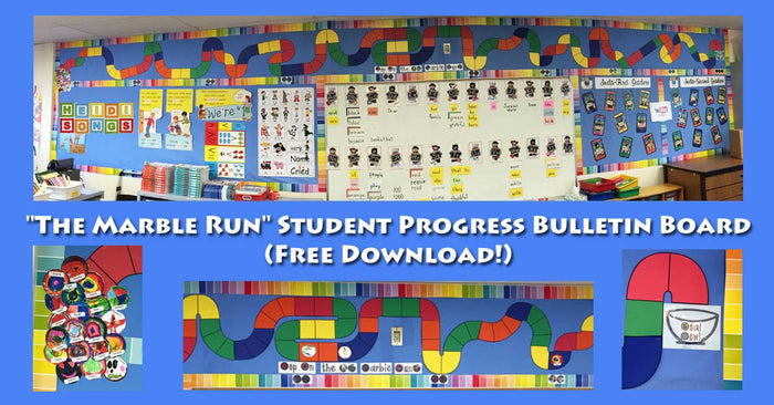 The Marble Run Student Progress Bulletin Board (Free Download!), classroom collage with marble-run track