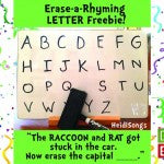 Thumbnail of 'Erase-a-Rhyming LETTER Freebie' activity sheet showing alphabet A–Z and a sample clue to erase the capital Z