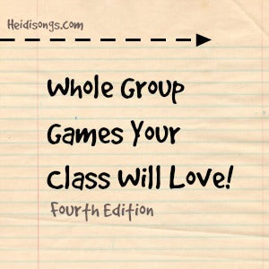 Headline ‘Whole Group Games Your Class Will Love! Fourth Edition’ on lined notebook-paper background