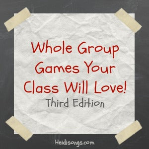 Headline Whole Group Games Your Class Will Love! with Third Edition on crumpled paper taped to a chalkboard