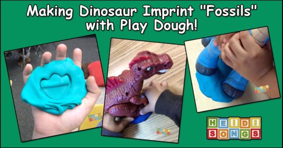 Making Dinosaur Imprint “Fossils” with Play Dough!