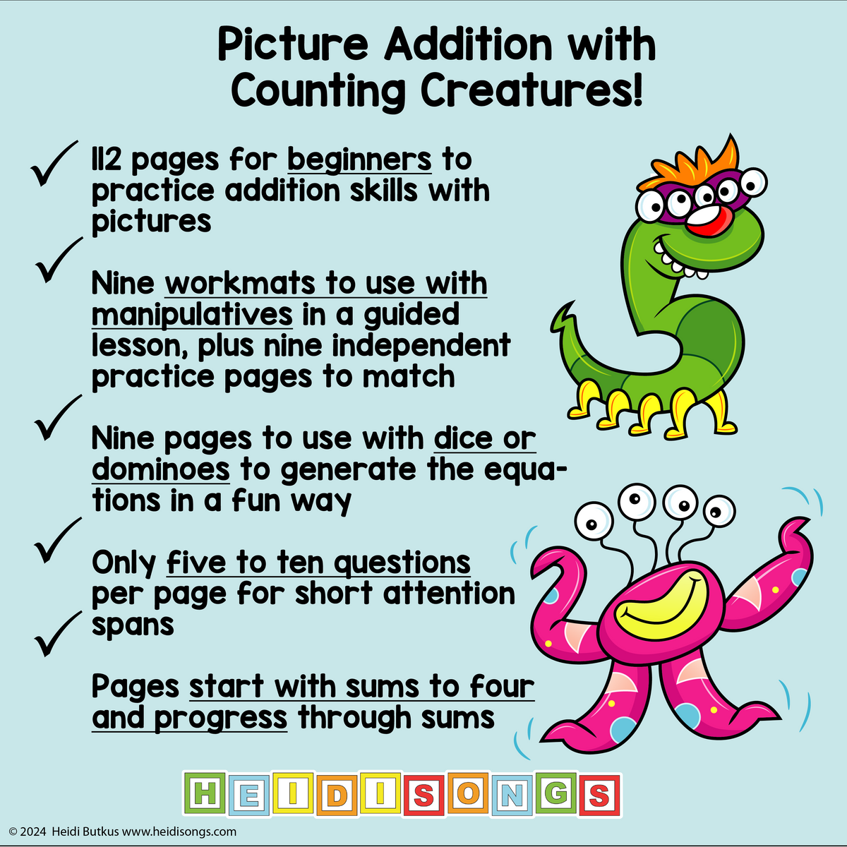 Counting Creatures Addition Worksheets