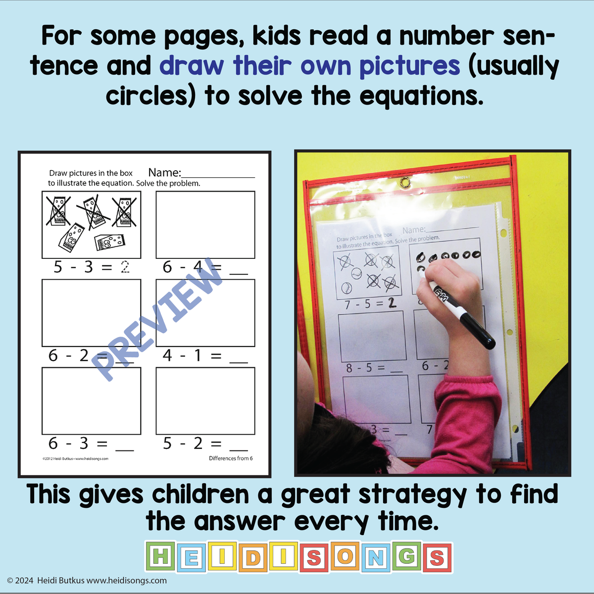 Counting Creatures Subtraction Worksheets