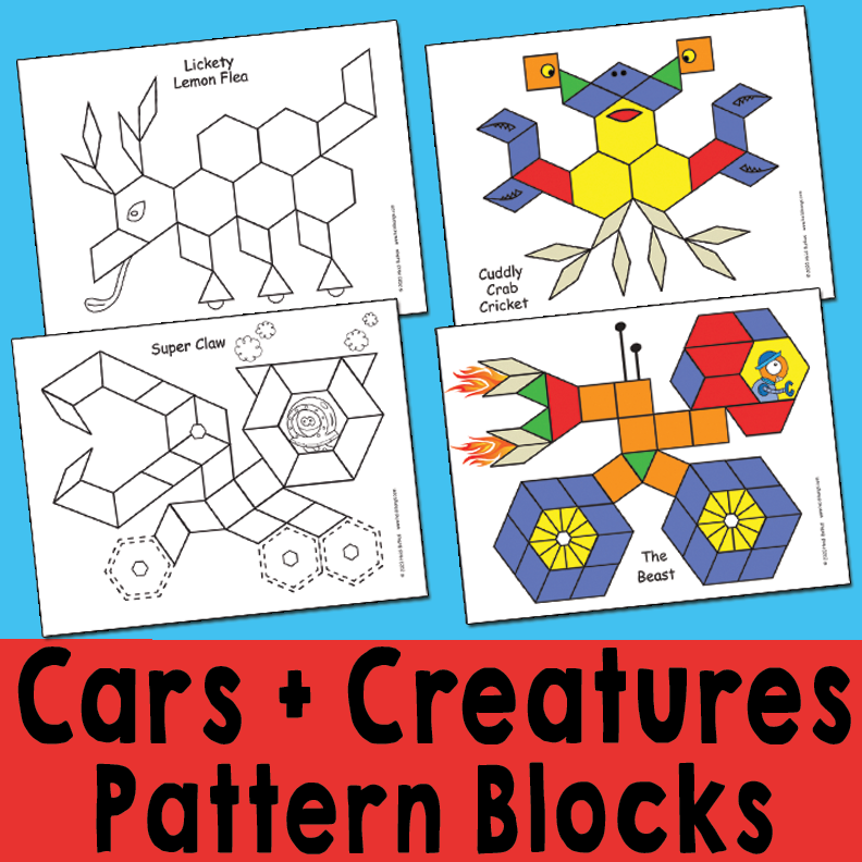 Cars & Creatures Pattern Block Activity | Heidi Songs for Free Printable Pattern Block Designs