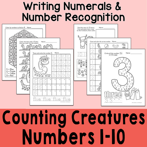 Counting Creatures Worksheets for Numbers 1-10