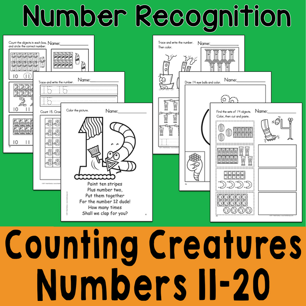 Counting Creatures Worksheets for Numbers 11-20