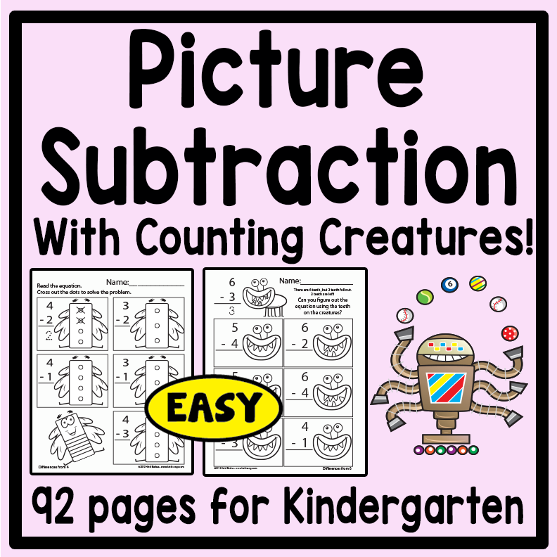 Counting Creatures Subtraction Worksheets