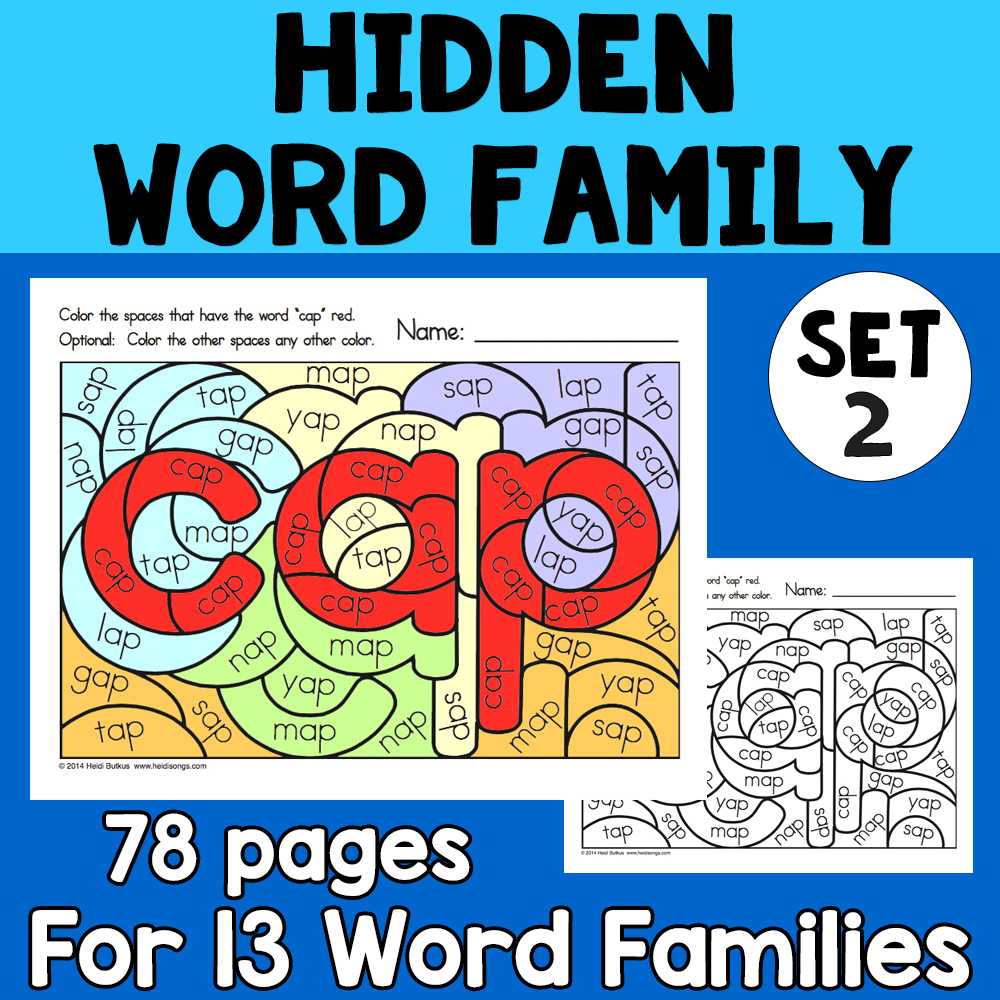 CVC Hidden Word Family Worksheets - HeidiSongs | Heidi Songs