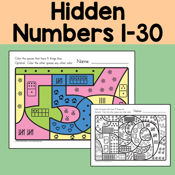 Hidden Numbers 1-30 Worksheets