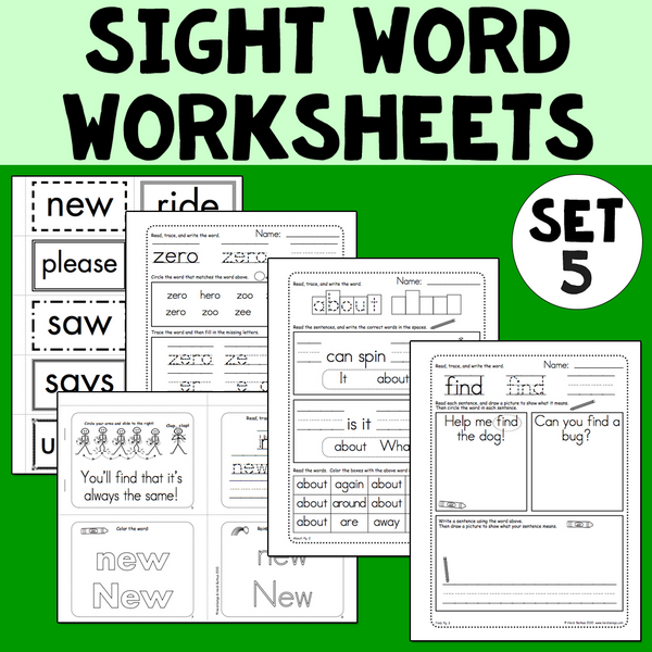 Sight Words 5 - Worksheets, Mini-Songbooks, and Flashcards