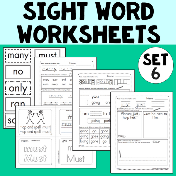 Sight Words 6 - Worksheets, Mini-Songbooks, and Flashcards