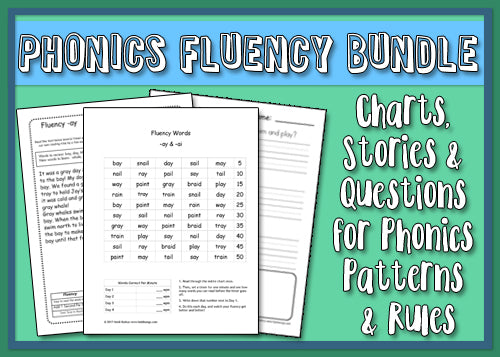 Phonics Fluency Charts, Stories, & Comprehension Worksheets Bundle