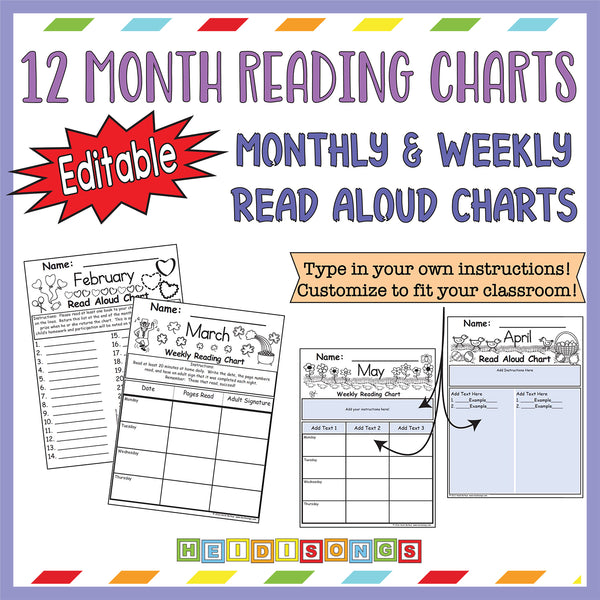 12 Monthly & Weekly Read Aloud Charts (Editable)